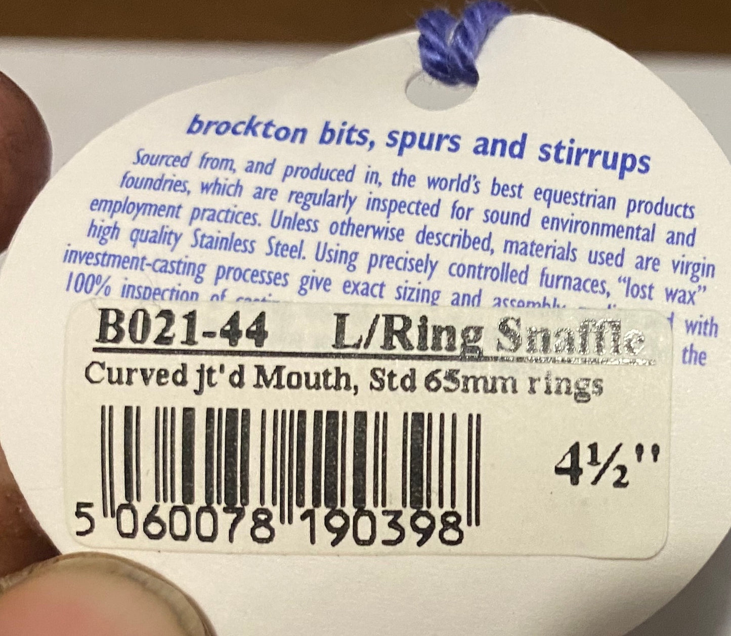 Horse Bit 4.5" Loose Ring Curved Jointed Mark Todd B011-50 11.5cm