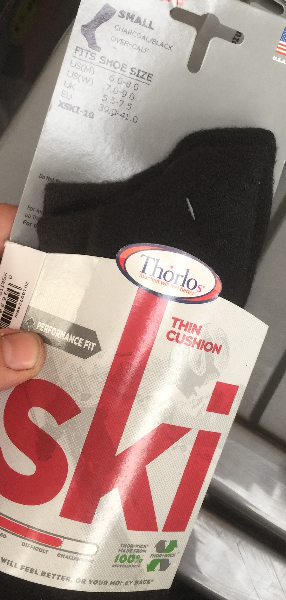 Thorlo Sock XSKI -10 Size 5.5-7.5UK Charcoal Ski Sock.