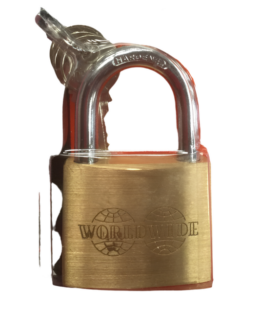 3x Padlock Brass 50mm 2" plus 3 keys. Worldwide Tools 1617. W1c6