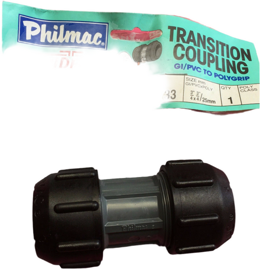 Philmac 25mm 3/4" x 3/4"  Rapidfix Transition Coupling Fitting 55733 GI PVC ±129