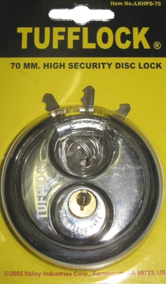 2x Tufflock 70mm Disc Lock with 3 Keys