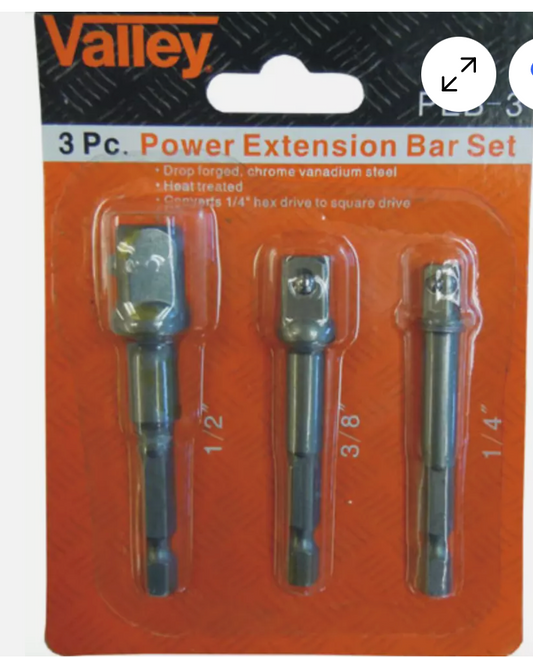 Valley POWER EXTENSION BAR SET, 3 Piece 1/4"-3/8"-1/2" DRIVE W2/C1