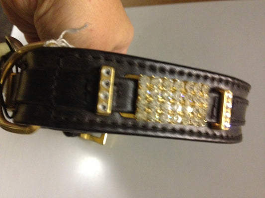 Dog Collar diamond Black Leather  57/22 one missing stone