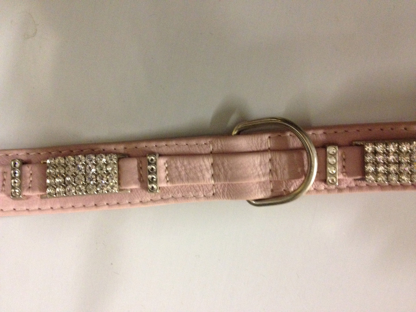 Dog Collar Diamonte Trim on pink Leather 57/22