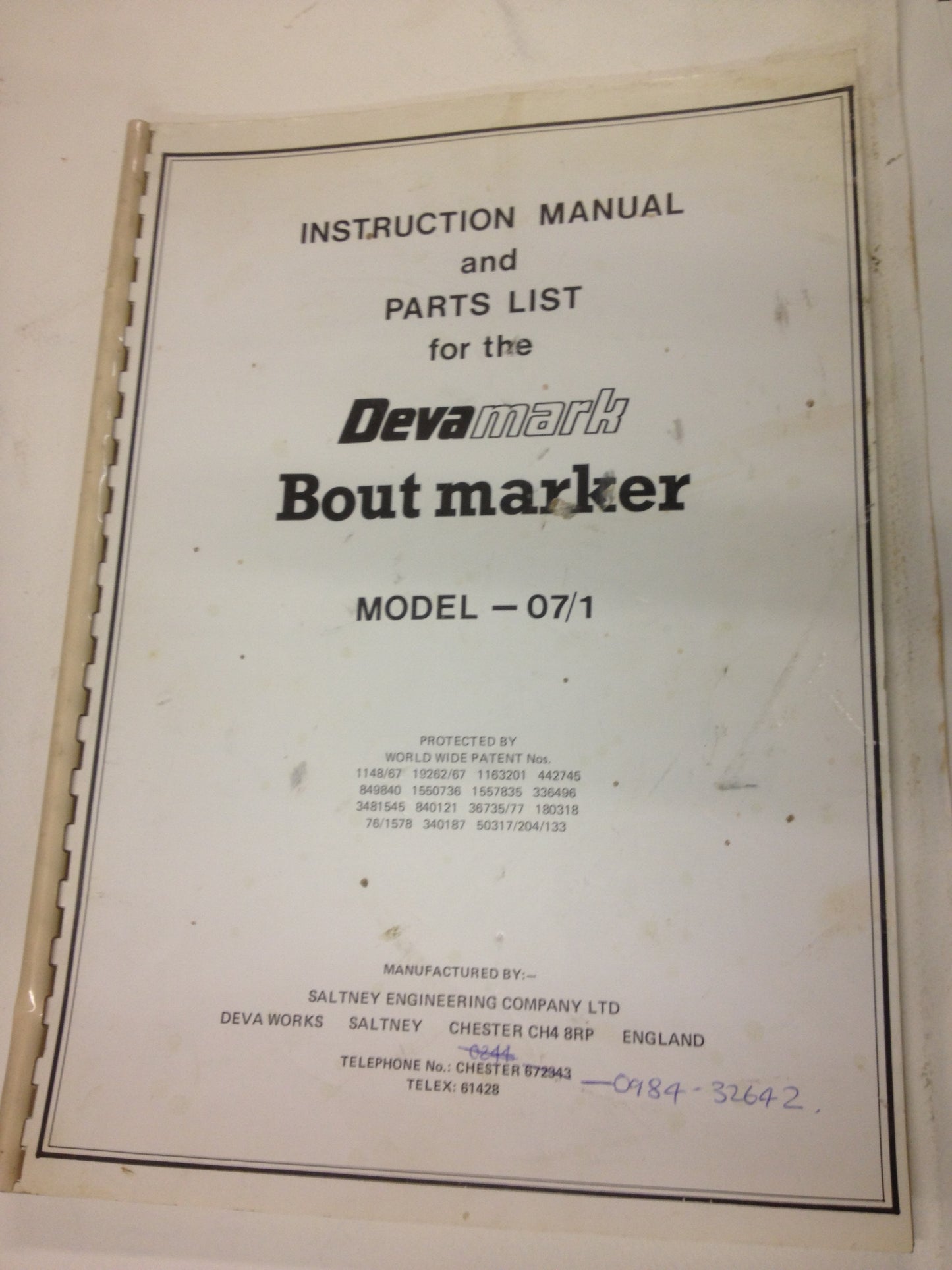 Agricultural book Devamark Bout Marker Manual & Parts List