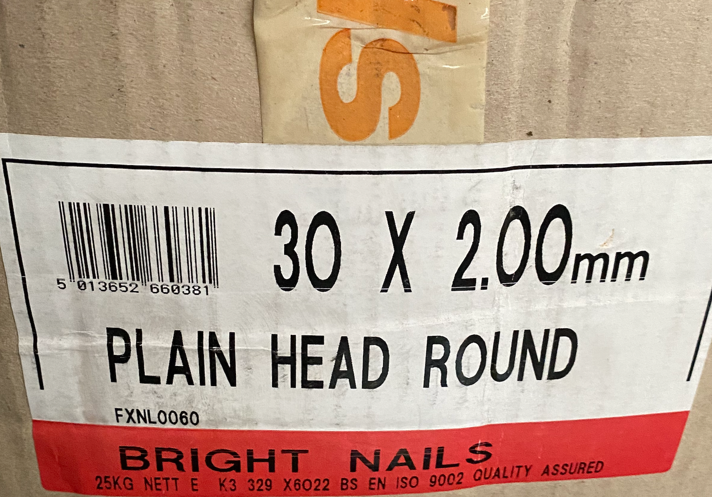 Rynails 1 kg   30 x 2.00mm Bright Plain Head Round Nails  British