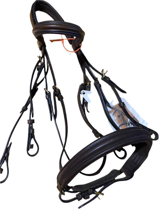 Sabre Full Size Brown Square/Round Padded Weymouth Double Cranked Bridle Cordobra